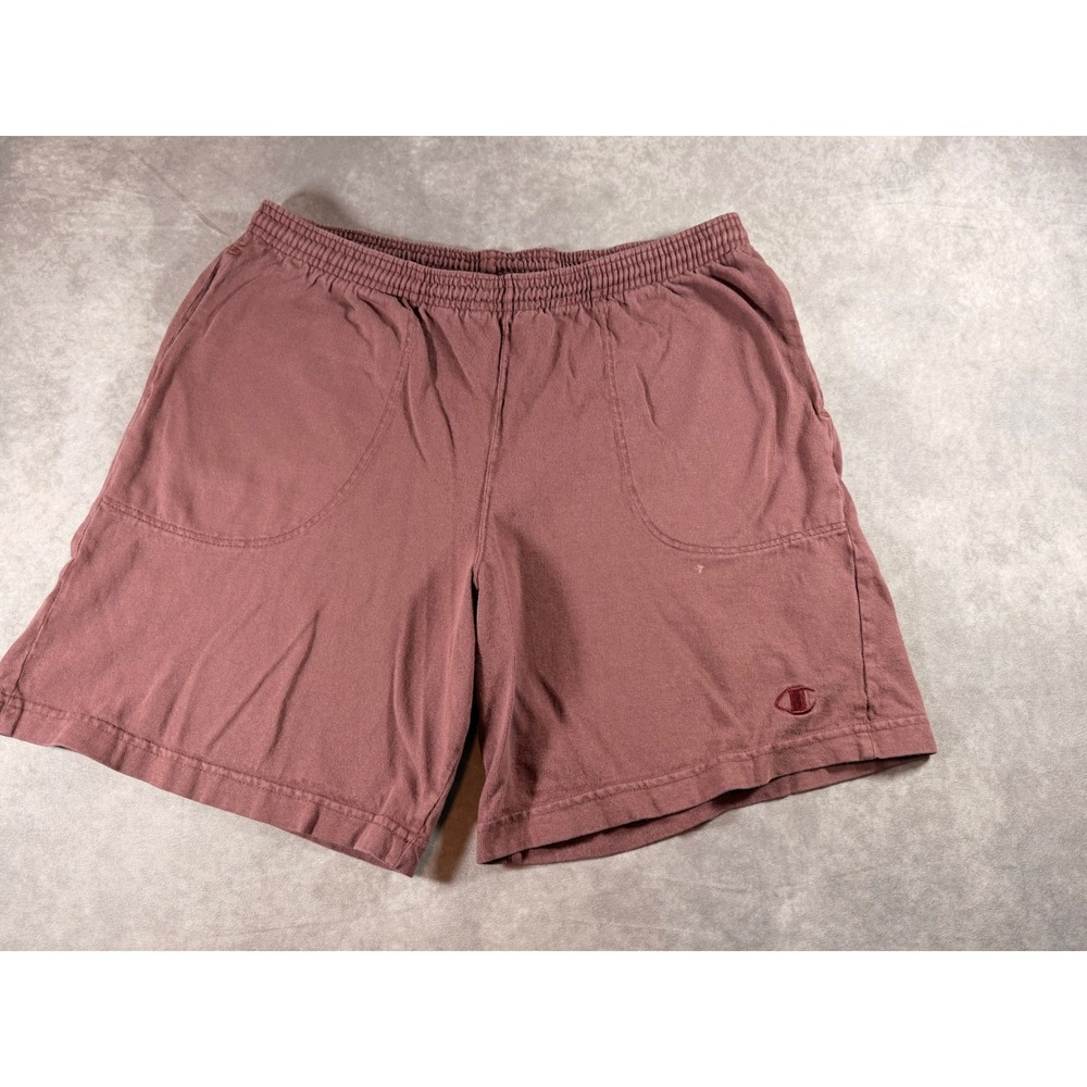 Champion Mens Burgundy Cotton Athletic Shorts Elastic Waist Pockets Medium